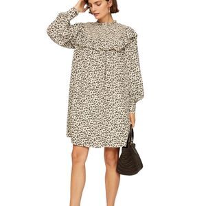 NWT Scotch & Soda Black Floral Smocked Frill Long Sleeve Mini Dress Sz Medium